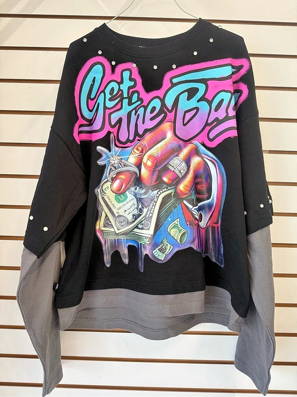Switch Graphic Studded Sweatshirt in Black & Pink